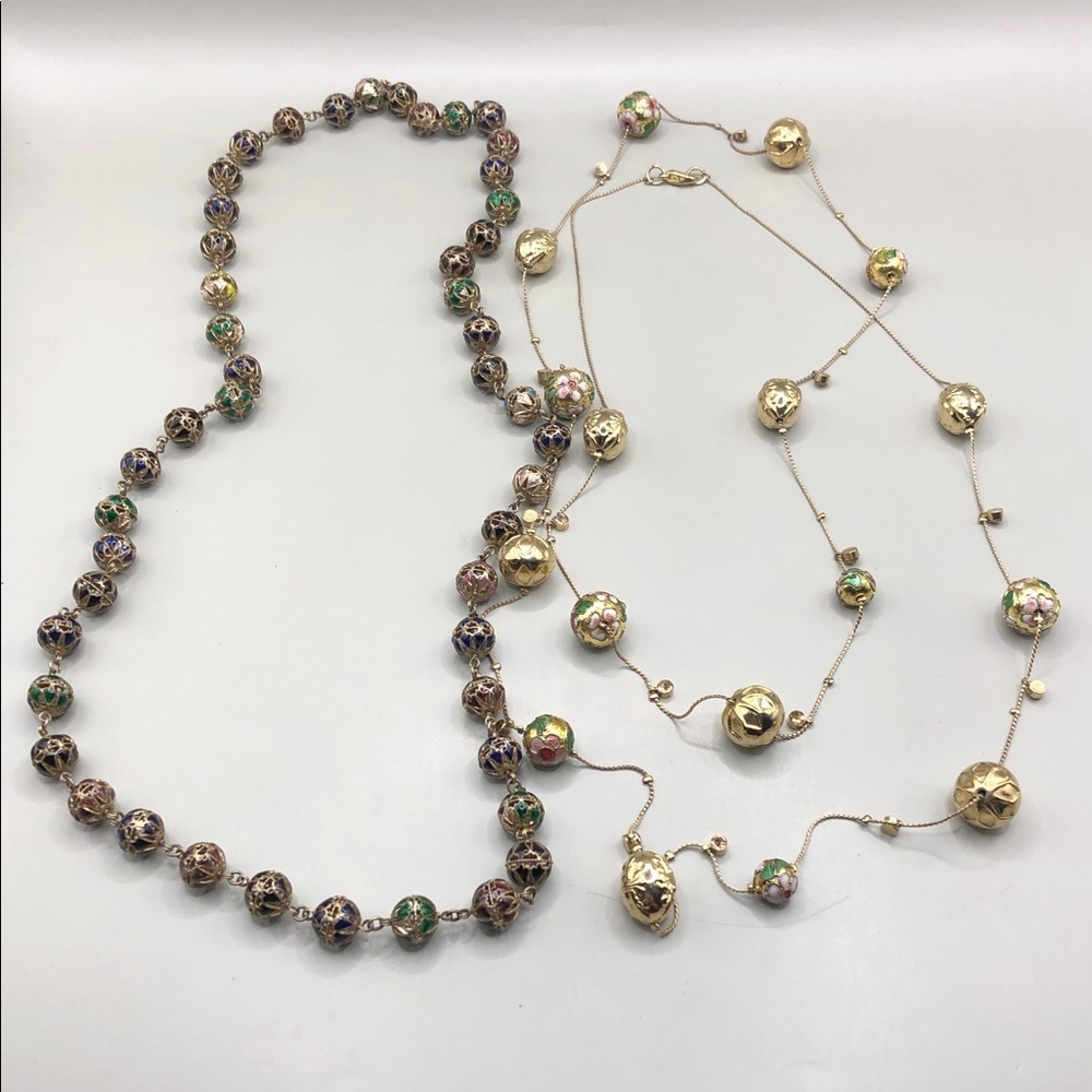 Vintage Chinese cloisonne beaded chain necklaces long - extra long layered look.